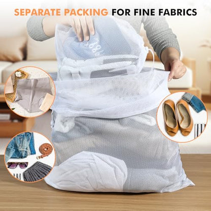 2 Pack Mesh Laundry Bags - Large & Small Heavy Duty Mesh Laundry Bag with Drawstring, Wash Bags for Travel, College, Dorms, Sports, Family, White - color: white