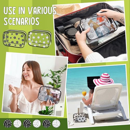 Kacctyen 24 Pcs Volleyball Clear Makeup Bag with Zipper Bulk Sport Goodie Clear PVC Pouch Organizer Waterproof Travel Case for Woman Team Gifts Birthday Decorations Supplies - style: Volleyball