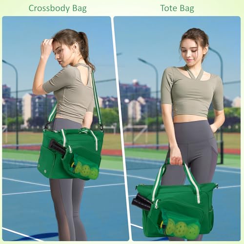Pickleball Bag for Women Men,Pickleball Tote Bag with Shoe Compartment - color: Green
