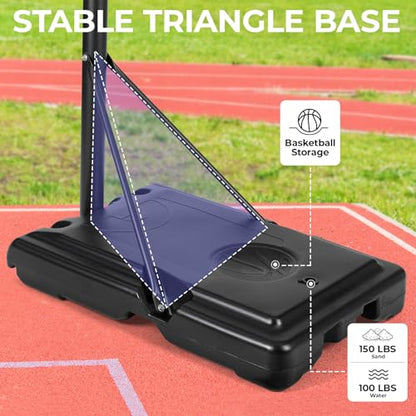 4.4-10ft Adjustable Height Basketball Hoop Outdoor, Portable Basketball Goal, 44in Shatterproof Backboard, Fillable Base, 2 Portable Wheels for Backyard/Indoor, for Kids/Teenagers/Adults