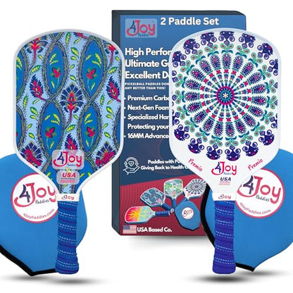 4Joy Pickleball Paddle Premio Series - Thermoformed Premium T700 Carbon Fiber Pickleball Paddless - Professional Pickleball Rackets for Women & Men - 16mm Honeycomb Core - USAP Approved - style: Union Pack: Fitz & Damask