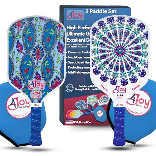 4Joy Pickleball Paddle Premio Series - Thermoformed Premium T700 Carbon Fiber Pickleball Paddless - Professional Pickleball Rackets for Women & Men - 16mm Honeycomb Core - USAP Approved - style: Union Pack: Fitz & Damask