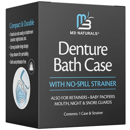 Denture Bath Case and Retainer Case, Denture Bath Cup for Invisalign Retainers Mouthguards Dentures Cleaner Kit with Strainer Spill-Free Portable Retainer Cleaner Case by M3 - size: Bath Case (1 Count)