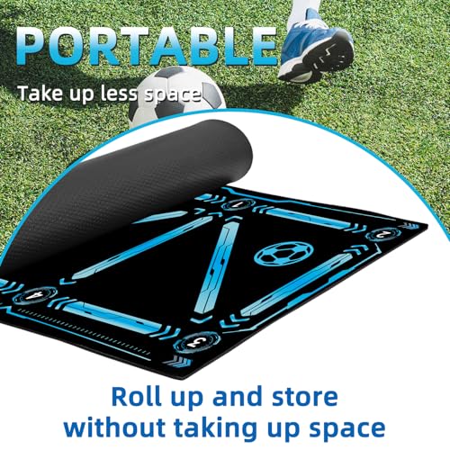 Premium Soccer Training Mat with Video Guide - Non-Slip Soccer Footstep Practice Pad for Indoor & Outdoor - Ultimate Ball Control Equipment to Improve Dribbling Skills - color: blue-black