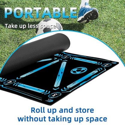 Premium Soccer Training Mat with Video Guide - Non-Slip Soccer Footstep Practice Pad for Indoor & Outdoor - Ultimate Ball Control Equipment to Improve Dribbling Skills - color: blue-black
