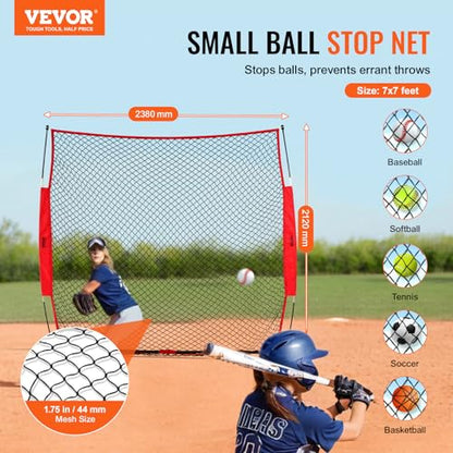 VEVOR 7X7ft/12X9ft/16X10ft/20x10ft Barricade Backstop Net, Ball Sports Barrier Netting, Portable Practice Net for Baseball Softball Lacrosse Hockey Basketball Equipment Training Net