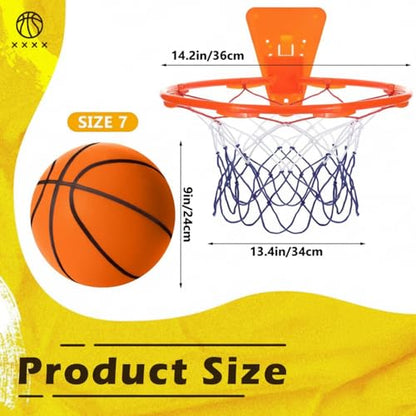 Silipull Size 7 (29.5") Silent Basketball and Hoop Set – Noiseless Airless Foam Basketball for Quiet Indoor Dribbling & Training, Realistic Feel with High Bounce, Ideal for Teens Adults(Orange)