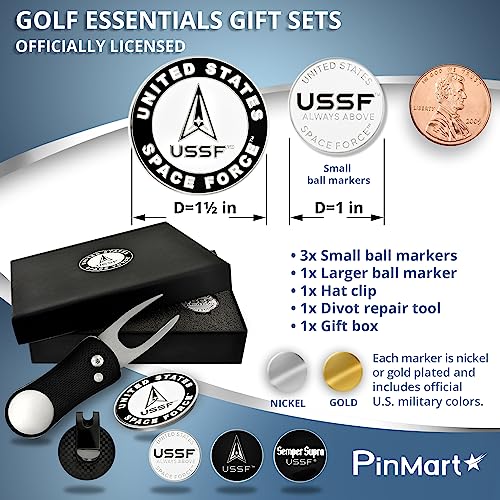 PinMart's Officially Licensed Air Force Golf Essentials Gift Set, Golf Divot Tool, Hat Clip, Magnetic Ball Markers, Large Ball Marker with Presentation Box - Gifts and Accessories