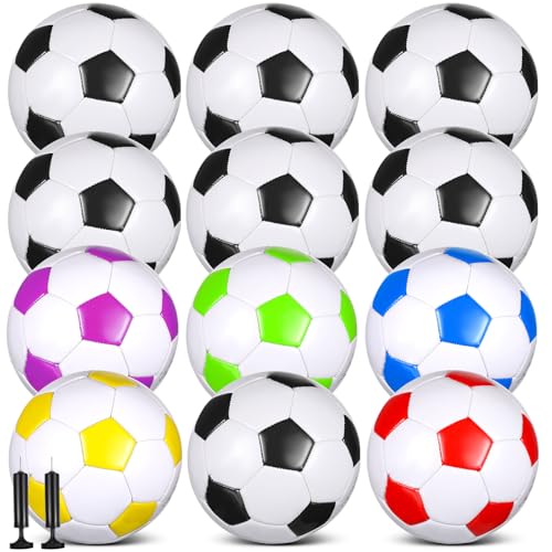 MiniInflat 12 Pcs Soccer Balls Bulk Size 4 Soccer Balls with Pump Soft Football Outdoor Indoor for Sport Training Practice Gift for Adult