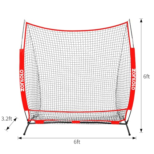 Zonlolo 6 x 6 FT Baseball Net with 3 Diffferent Targets, Portable Practice Net for Batting，Hitting，Pitching and Throwing,Compact Package with Small Carrying Bag，Great for Kids - color: Red
