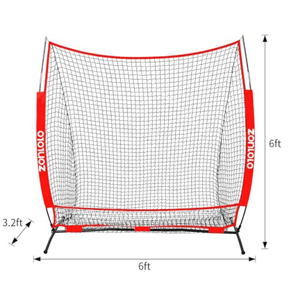 Zonlolo 6 x 6 FT Baseball Net with 3 Diffferent Targets, Portable Practice Net for Batting，Hitting，Pitching and Throwing,Compact Package with Small Carrying Bag，Great for Kids - color: Red