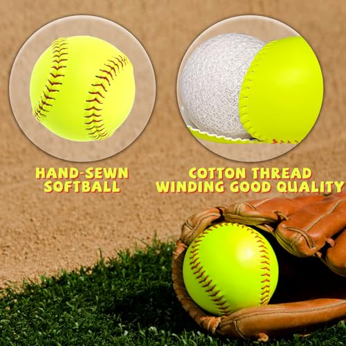 6 Pack Sports Practice Softballs - 12-Inch Official Size and Weight Slowpitch Softball, Unmarked & Leather Covered Training Ball for Games, Practice and Training, yellow