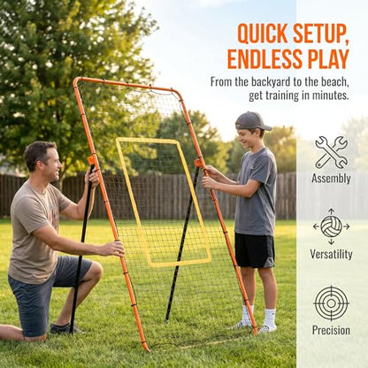 Volleyball Rebounder Net 7x4 ft, Training Equipment with Angle Customization for Practicing Volleying, Bumping, Spiking Training, Portable Travel Bag