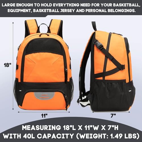 Basketball Bag Backpack, Large Capacity Sports Equipment Bags for Basketball, Soccer, and Volleyball. - color: orange
