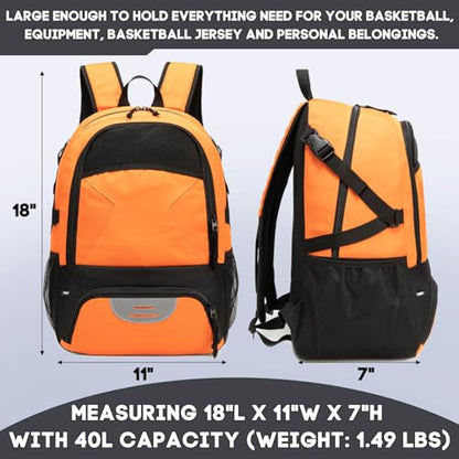 Basketball Bag Backpack, Large Capacity Sports Equipment Bags for Basketball, Soccer, and Volleyball. - color: orange