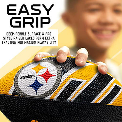 Franklin Sports NFL Team Footballs - Rubber Youth Mini Balls for All Teams - Kids 8.5" Football + Air Pump Sets - Official NFL Licensed - style: Pittsburgh Steelers