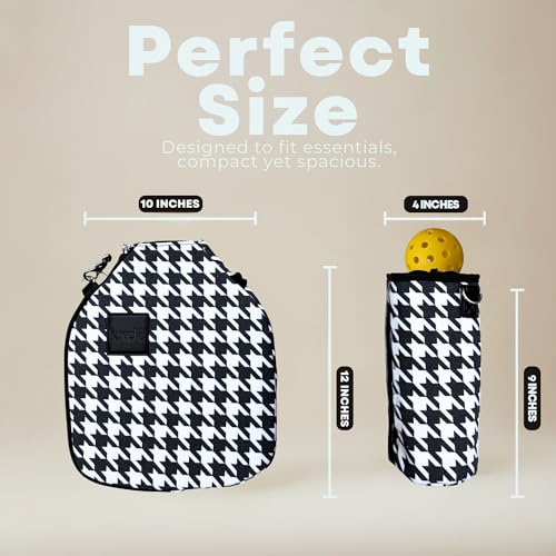 Pickleball Paddle Cover Crossbody bag with Adjustable Strap, Waterbottle holder, Ball Holder, Gifts for Women Men - color: Black & White