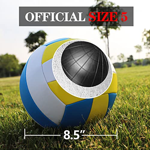 Volleyball Net Outdoor - Portable Volleyball Set for Backyard with Professional Volleyball Net, Wrap Yarn Volleyball and Pump, Boundary Line, Carry Bag - style: Basic-32FT(Yellow)