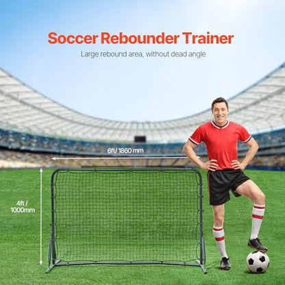 VEVOR Soccer Rebound Trainer, Iron Soccer Training Equipment, Sports Football Rebounder Wall, Double-Sided Rebounding Net, Easy Assembly, Perfect for Backyard Practicing, Solo Training, Passing - size: 6x4FT