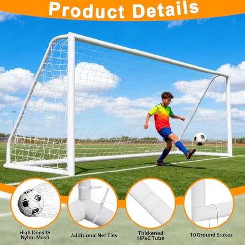 F2C Soccer Goal Soccer Net for Backyard, Steel Frame for Kids, Adult Portable Shooting Training Aid with Carry Bag,Ground Stakes Waterproof - size: 12x6 FT