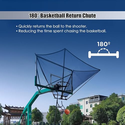 Basketball Practice Network Basketball Return Attachment for Hoop Metal, Basketball Training Equipment for Youth Defender Kids, 180° Basketball Return Chute, Black