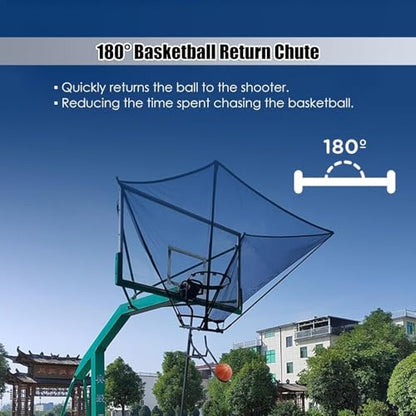 Basketball Practice Network Basketball Return Attachment for Hoop Metal, Basketball Training Equipment for Youth Defender Kids, 180° Basketball Return Chute, Black