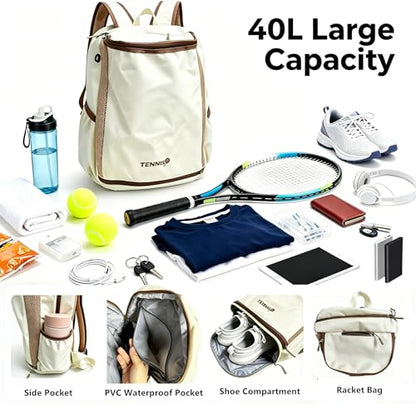 Tennis Bag Tennis Backpack for Women Men, Large Tennis Backpack 25L with Ventilated Shoe Compartment,Water-Resistant Sports Gmy Bag Fit for Pickleball, Badminton Court Training & Daily Use - color: Black