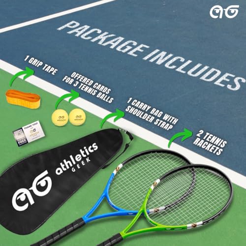 Teen Tennis Racket Set-27 Inch Tennis Rackets for Beginners and Youth Players-Lightweight Racquets with Carry Bag, Grip Tape, and Ball Offer-Ideal for Boys & Girls Ages 12+
