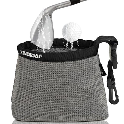 Golf Club and Golf Ball Cleaning Bag - Cleans Club Grooves, Waterproof Clean Face Tech, Detachable Clip, Machine Washable, Stay-Dry Exterior,Golf Gift for Men(1, GRAY) - color: Gray