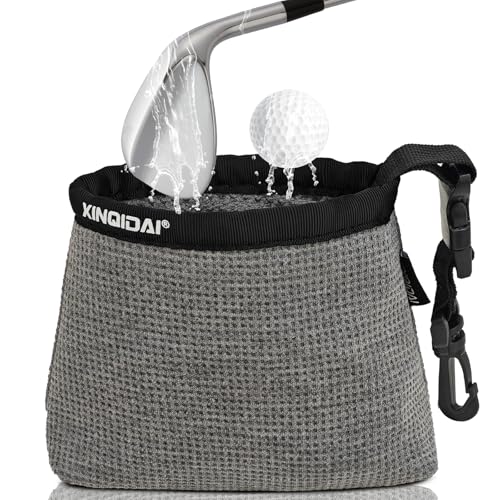 Golf Club and Golf Ball Cleaning Bag - Cleans Club Grooves, Waterproof Clean Face Tech, Detachable Clip, Machine Washable, Stay-Dry Exterior,Golf Gift for Men(1, GRAY) - color: Gray