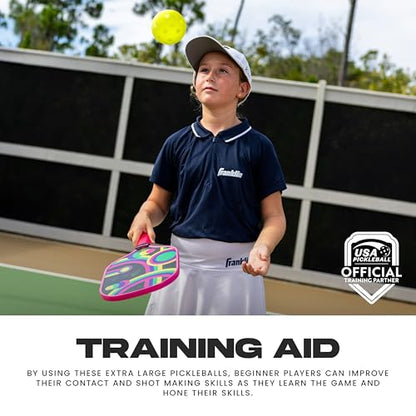 Franklin Sports Training Pickleballs - Training Pickleballs for Beginners + Skill Practice - 69mm or 80mm Outdoor Pickleballs - Pickleball 3 Pack - Optic Yellow