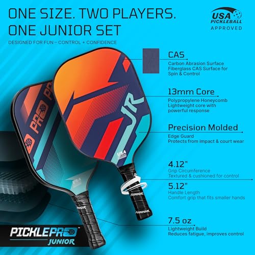 PicklePro Junior - Lab Tested 6+ Complete Pickleball Set with 10ft Net – Includes 4 Junior Paddles, Balls & Bag – USAP Approved Beginner Pickleball Kit