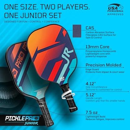 PicklePro Junior - Lab Tested 6+ Complete Pickleball Set with 10ft Net – Includes 4 Junior Paddles, Balls & Bag – USAP Approved Beginner Pickleball Kit