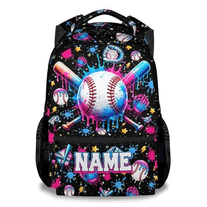 Personalized Baseball Backpack for Boys, Custom Kids Baseball Drip School Bag - 17" Youth Sports Bookbag for Elementary Middle School - color: Black
