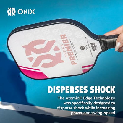 Onix Evoke Premier Professional Tournament Pickleball Paddle Composite Face Impact Paddle Shape - color: Pink, size: Medium, style: 14mm