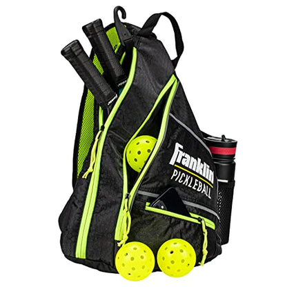 Franklin Sports Pickleball Bags - Sling Bag Backpack for Gear + Equipment - Men + Women - Holds Paddles, Balls + Accessories - color: Black/Green