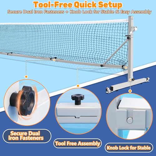 Seliyoo Portable Pickleball Net Set, 22FT Regulation Pickleball Net for Driveway with Rolling Wheels & Hand Winch, Foldable Outdoor Pickleball Court Net System for Backyard Indoor
