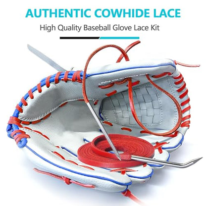 Baseball Glove Lace, Mitt Lace Repair Kit Softball 2 Leather Laces and 2 Lacing Needles for Catcher's Glove - color: Red