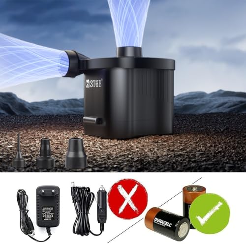 Electric Air Pump for Inflatables, Battery Powered Wireless Air Pump for Mattress with 3 Nozzles, Quick-Fill Blower Inflator/Deflator for Outdoor Camping, Air Mattress, Inflatable Couch, Pool Toy
