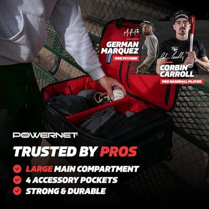 PowerNet Baseball Bag, Travel Bag for Softball Baseball Accessories & Gear, Fits Glove, Bat, Helmet, Batting Gloves & Catchers Gear