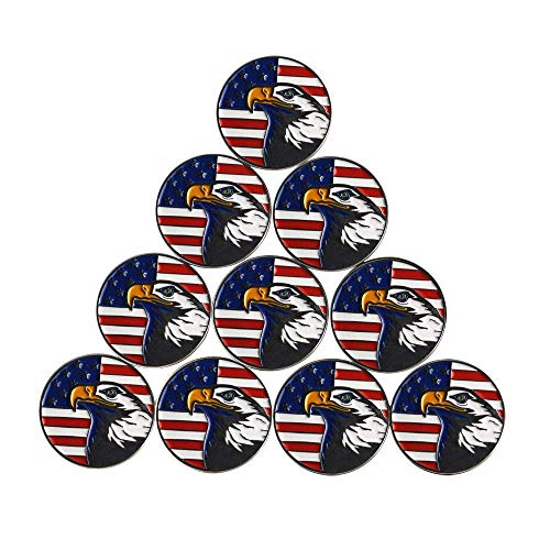 Lot of 10 Golf Ball Markers Assorted Patterns - Soft Enamel Technique - color: Eagle Ball Marker