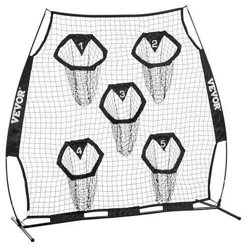 VEVOR 6x6ft Football Trainer Throwing Net, Training Throwing Target Practice Net with 5 Target Pockets,Football Training Equipment Includes Portable Carry Case,Great for Quarterback - color: Black