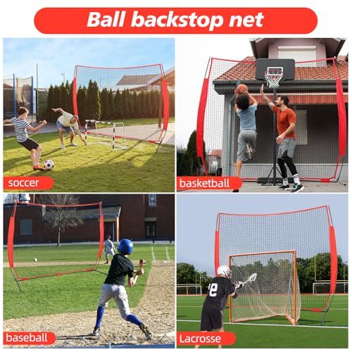 7x7ft /10x16ft /10x20ft Portable Sport Net with Handbag and 12 Ground Nails. Stable Backstop Net for Softball, Lacrosse, Soccer, Baseball. Ball Stop Equipment for Backyard Garden Training（Only Block） - size: Red 7x7 ft
