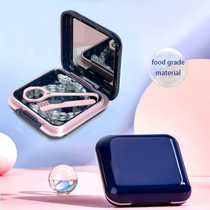 Retainer Case,Cute Mouthguard Case with Mirror,Slim Night Mouth Guard Case with Lid Hinge,Aligner Case,Inner Size 2.56, 2.36, 0.79inch, Blue