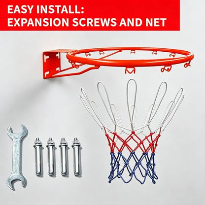 Rakon 18" Replacement Basketball Rim Wall Mount Hoop Hand-Crank Backboard Mounted for Indoor/Outdoor Classic Basketball Court, Teens, Adults, Schools, Parks - color: 18" Red Solid