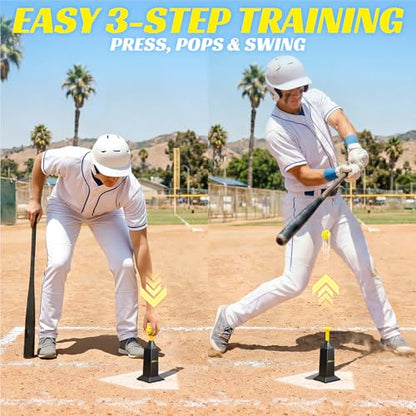 Automatic Pops Baseball Tee with 12 Mini Balls,Height Up to 40inch Batting Tee Without a Pitcher For Solo Practice,Improve Swing Timing&Accuracy, Portable Pitching Machine Softball Tee For ALL Players