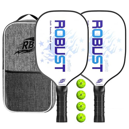 Pickleball Paddles Set of 2 or Single Option-Fiberglass or Carbon Fiber Face – Durable Solo Paddle or Complete Set with Balls & Carry Bag – Improved Spin & Precision - color: White-Fiberglass