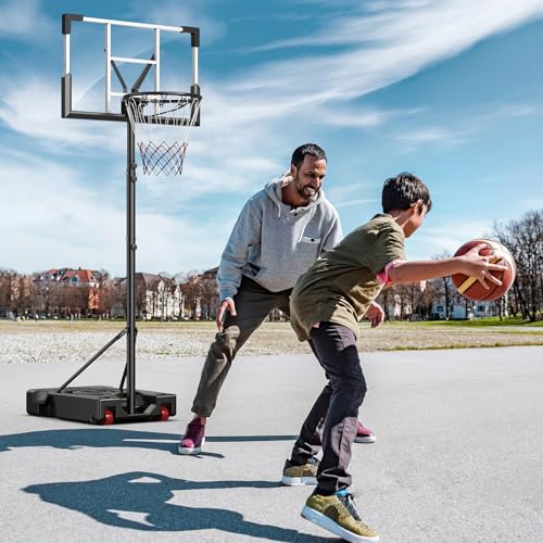 Basketball Hoop Outdoor, 10FT Height Adjustable 45 Inch Shatterproof Backboard Portable Basketball Hoops Goals System with 2 Wheels for Backyard/Driveway/Indoor/Court - style: 01 Black