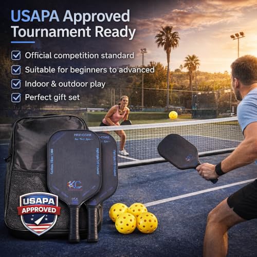 Pickleball Paddle Set – T700 Friction Carbon Fiber Paddles with Covers, 2 Thermoforming 4-Layer Rackets, 4 Outdoor Pickleballs & Carry Bag | USAPA Approved Lightweight & 16MM Polymer Honeycomb Core
