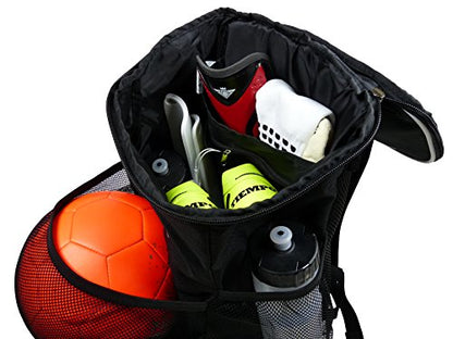 Soccer Backpack with Ball Holder Compartment - for Boys & Girls | Bag Fits All Soccer Equipment & Gym Gear (Black) - color: Black